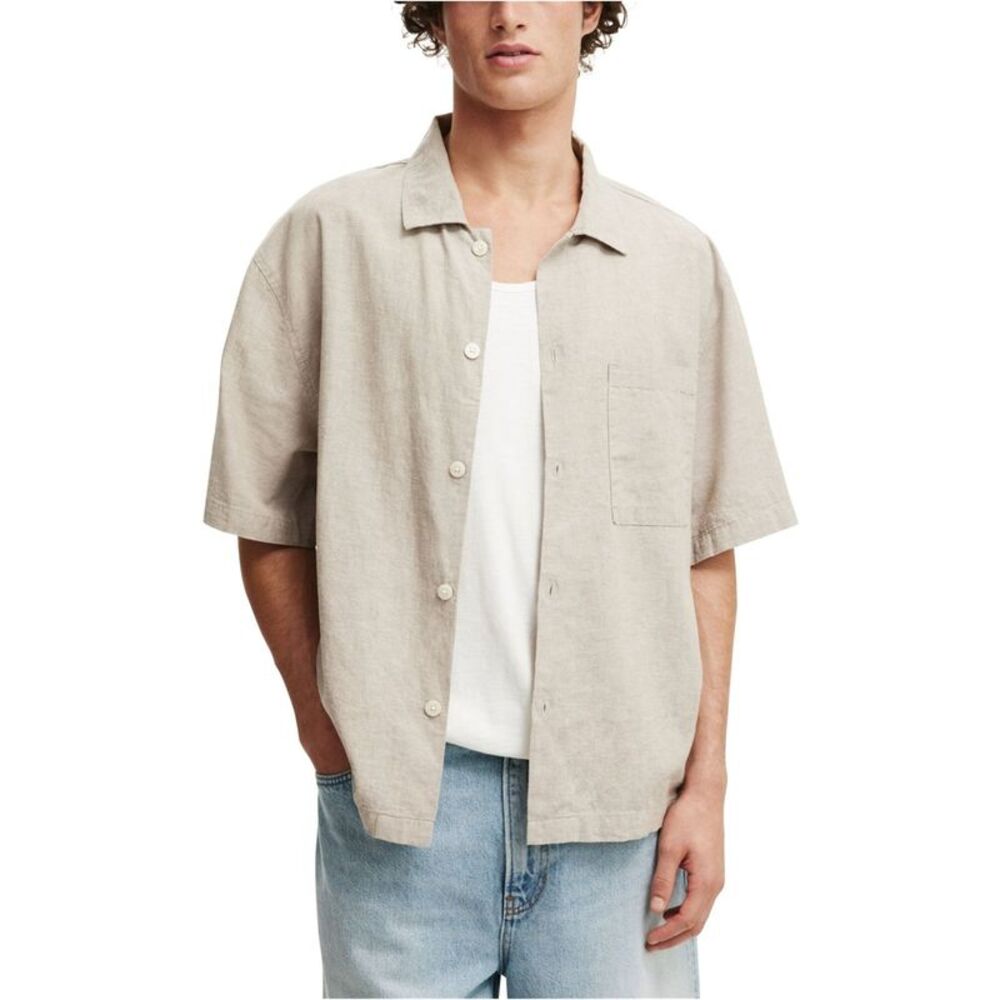 Cotton On Mens Textured Oatmeal Button Up Shirt, NWT